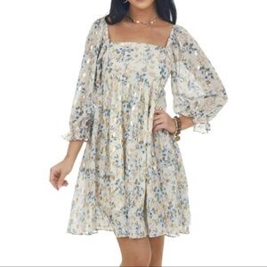 Sweet Lemon Puff Sleeve cottage-core, Floral baby doll Mini Dress size small NWT